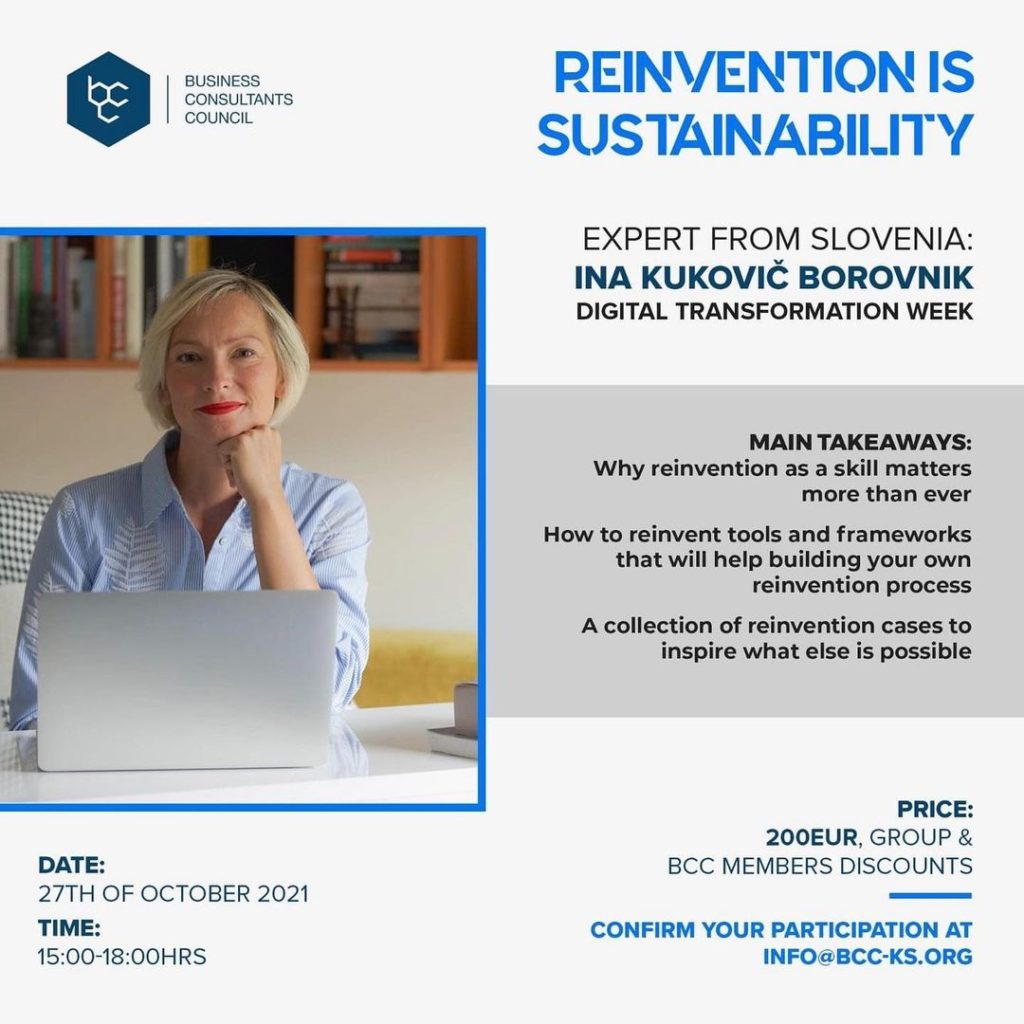 October 2021: Bcc launches the professional training in Reinvention is Sustainability lectured by expert Kukovič Borovnik